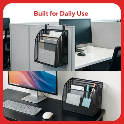 TRU RED Mesh Letter Wall File, 4-Pocket Hanging Organizer, Black – Vertical Wall-Mounted File Sorter for Mail & Documents
