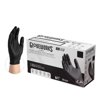Gloveworks GWBEN Nitrile Exam Gloves, Medium, Black, 100/Box, 10 Boxes/Carton (GWBEN44100XX)