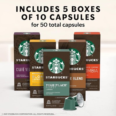 Starbucks Variety Pack Coffee Nespresso Original Capsules, 50/Box (109046)