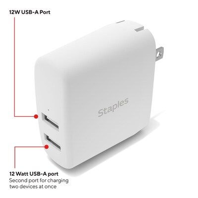 Staples TECH USB-A Wall Charger, 24W, White (ST62318)