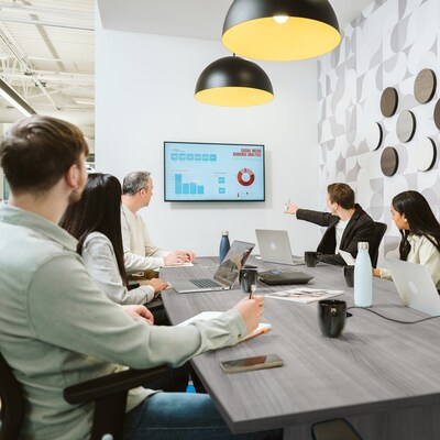 Bush Business Furniture 96W x 42D Boat Shaped Conference Table with Wood Base, Platinum Gray (99TB9642PGK)