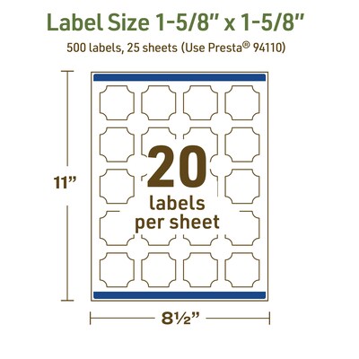 Avery Dissolvable Decorative Edge Multipurpose Labels, 1-5/8" x 1-5/8", Off-white, 500/Pack (94110)