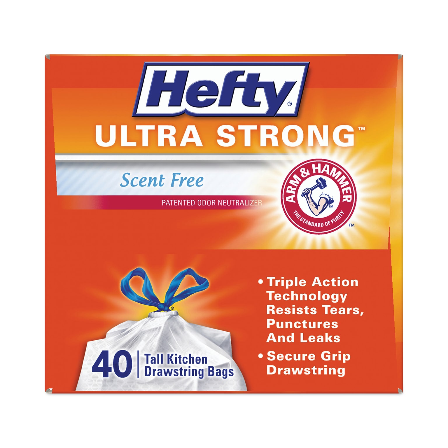 Hefty® Ultra Strong Tall Kitchen and Trash Bags, 13 gal, 0.9 mil, 23.75 x 24.88, White, 40 Bags/Box, 6 Boxes/Carton