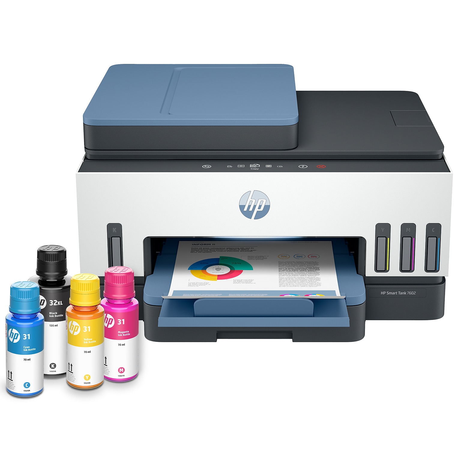 HP Smart Tank 7602 Wireless Color All-in-One Ink Tank Printer, Scan, Copy, Fax, 2 Years of Ink, AI Enabled (28B98A)