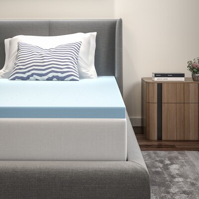 Flash Furniture Capri Comfortable Sleep Twin Size Cool Gel Memory Foam Mattress Topper, Blue, 39 x