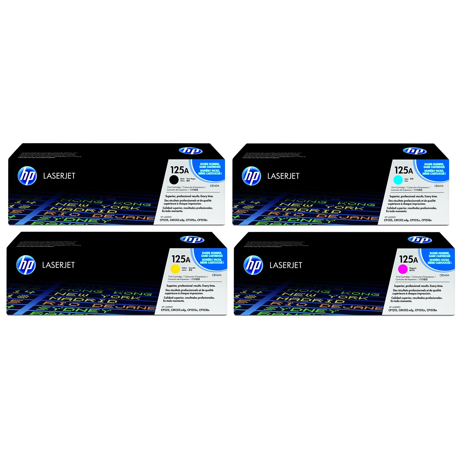 HP 125A Black/Cyan/Magenta/Yellow Standard Yield Toner Cartridge Set, 4/Pack