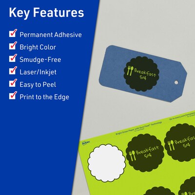 Avery Decorative Edge Multipurpose Labels, 2.5 Dia., Bright Green, 360/Pack (94516)