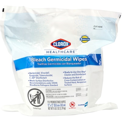 Clorox Healthcare Bleach Germicidal Wipes Refill, 110 Count Pouch (30359)