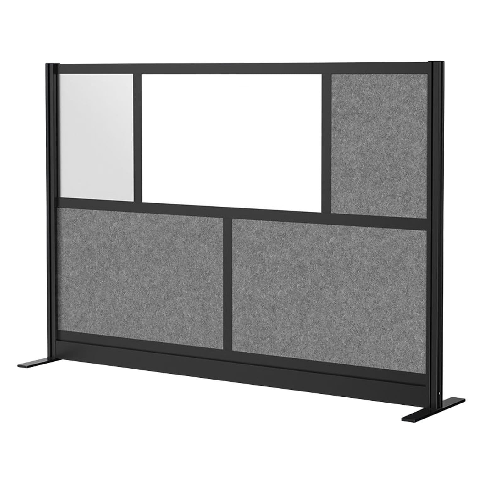 Luxor Workflow Series 5-Panel Freestanding Modular Room Divider System Starter Wall with Whiteboard, 48H x 70W, Black/Gray
