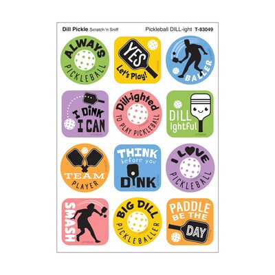 Trend Enterprises Pickleball Pride Dill Pickle Scent Scratch n Sniff Stinky Stickers, Multicolored, 48/Pack, 6/Packs/Bundle