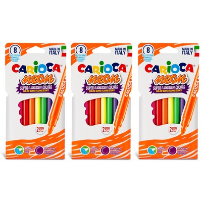 CARIOCA Neon Washable Kids Markers, Assorted Tip, Assorted Colors, 8/Pack, 3/Bundle (CRA42785-3)