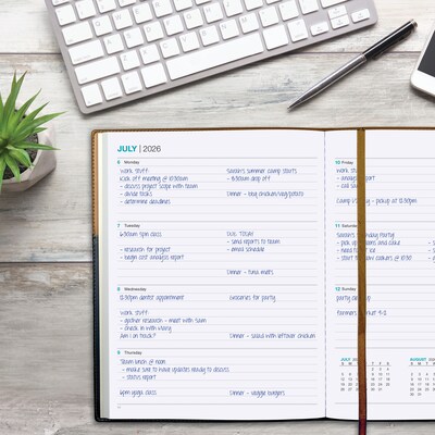 2026 Global Printed Products 8" x 10" Calendar Year Weekly & Monthly Planner, Faux Leather Cover, Black/Brown (NRY26-PKT810-BN)