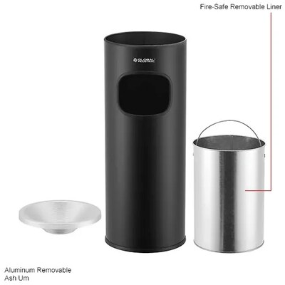 Global Industrial Steel Ashtray Trash Can, 3 Gallon, Black (615154)