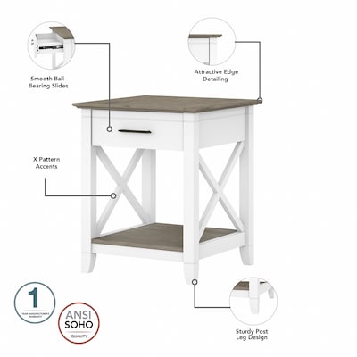 Bush Furniture Key West 20" x 20" End Table, Shiplap Gray/Pure White (KWT120G2W-03)