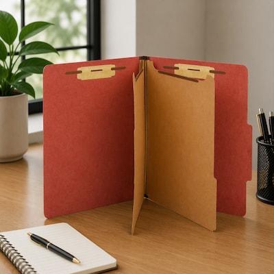 Staples® Recycled Pressboard Classification Folder, 2-Dividers, 2 1/2" Expansion, Letter Size, Brick Red, 20/Box (ST614617-CC )