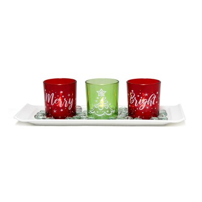 Elegant Designs Merry & Bright Christmas Candle, Red and Green, Set of 3 (HG5000-GAR)