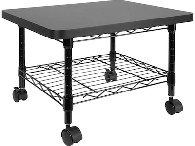 Mount-It! 2-Shelf Laminate/Steel Mobile Printer Stand with Dual Wheel Casters, Black (MI-7857)
