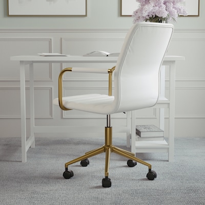 Martha Stewart Taytum Faux Leather Swivel Office Chair, White (CH142370WHGLD)