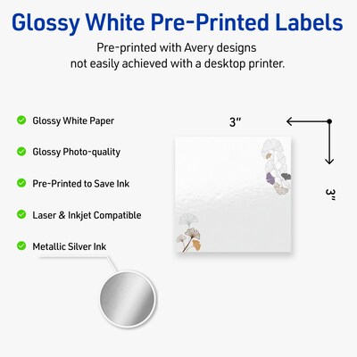 Avery Laser/Inkjet Square Multipurpose Labels, 3 x 3, White, 60/Pack (S00-F4H)