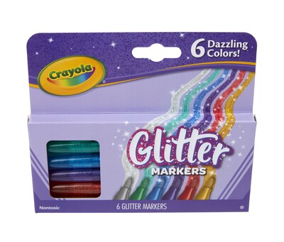 Crayola Glitter Kids Marker, Bold, Assorted Colors, 6/Pack (58-8629)