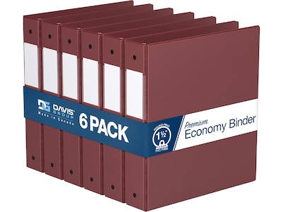 Davis Group Premium Economy 1 1/2 3-Ring Non-View Binders, Burgundy, 6/Pack (2312-08-06)