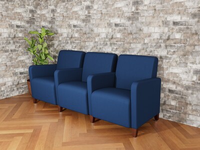 Lesro Ravenna Vinyl 3-Seat Lounge Reception Tandem Seating, Patriot Plus Imperial Blue/Walnut Wood (RV3103.FWL-01PPIB)