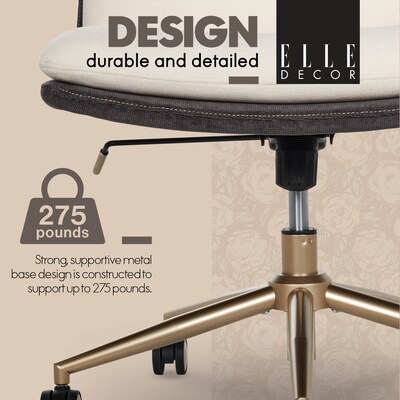 Elle Decor Ariana Armless Ergonomic Fabric Swivel Computer and Desk Chair, Cream (60121-CRM)