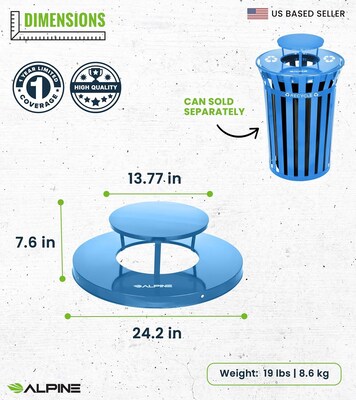 Alpine Industries Metal Commercial Outdoor Rain Bonnet Lid for 38-Gallon Recycling Receptacle, Blue (479-38-A-BLU)