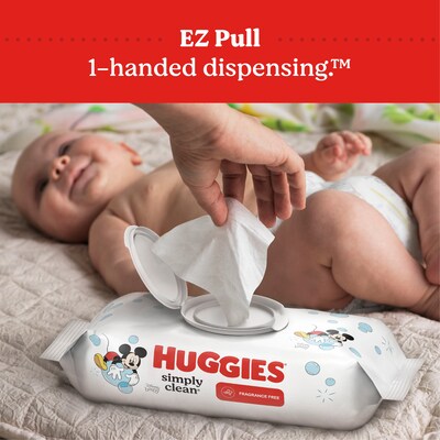 Huggies Simply Clean Baby Wipes with Aloe and Vitamin E, 64 Wipes/Pack, 11 Packs/Carton (53611)