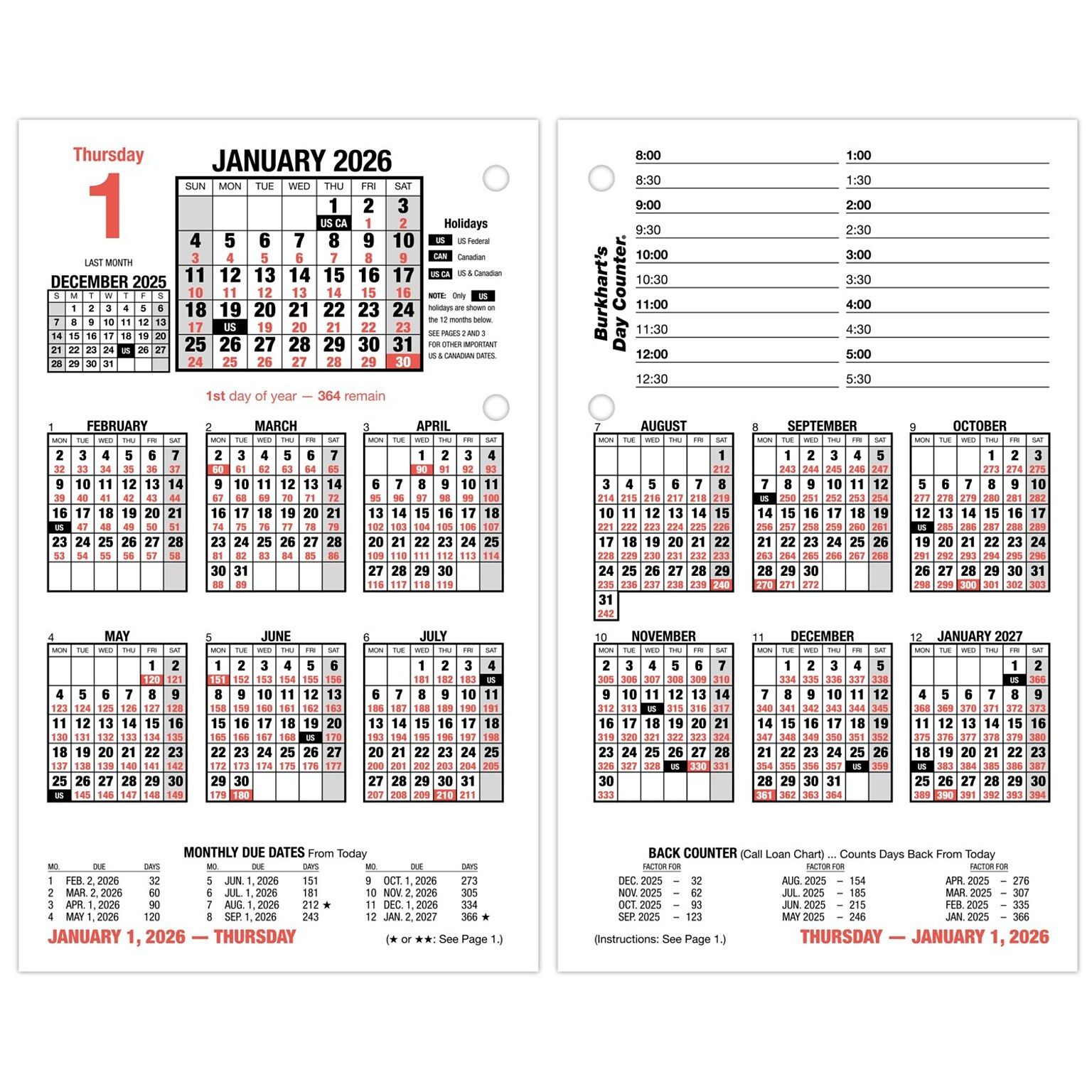 2026 AT-A-GLANCE Burkharts Day Counter 7.5 x 4.5 Daily Calendar Refill Pages, White/Black (E712-50-26)