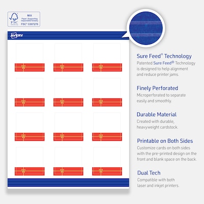 Avery Gold-Red Gift Matte Blank Card, White, 120/Pack (S00-FG6)