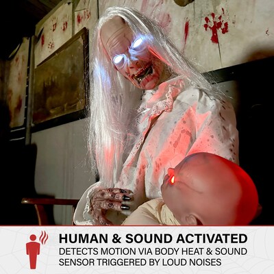 Haunted Hill Farm 2.9 ft. Gravely Granny Halloween Animatronic by Tekky with Motion-Activated Sounds (HHGRVLYGRNY-1FLSA)
