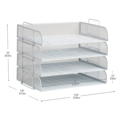 Mind Reader Metal Side Loading Stackable Letter Tray, White (DSTACK4-WHT)