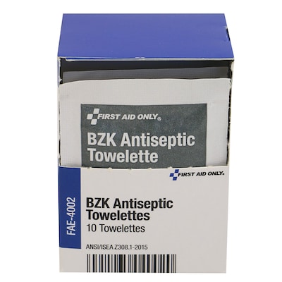 SmartCompliance First Aid Only 0.13% Benzalkonium Chloride Antiseptic Towelettes, 10/Box (FAE-4002)