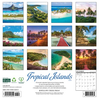 2026 Willow Creek Tropical Islands 12 x 12 Monthly Wall Calendar (53010X)