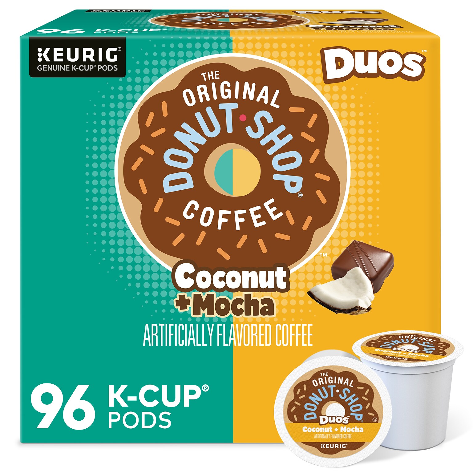 The Original Donut Shop Coconut + Mocha Caffeinated Hot & Iced Coffee Keurig K-Cup Pods, Medium Roast, 96/Box (5000361500CT)