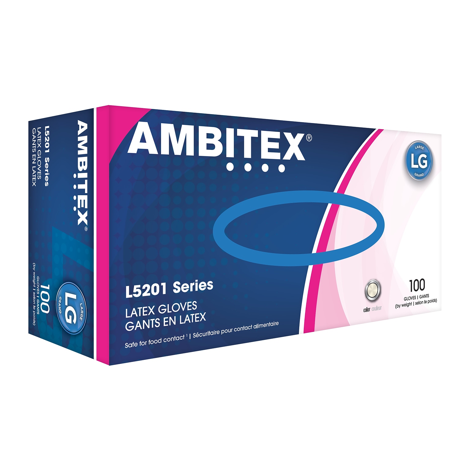 Ambitex L5201 Series Powder-Free Cream Latex Gloves, Large, 100/Box (LLG5201)