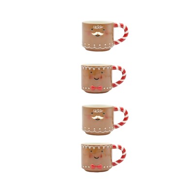 Gingerbread Themed Stackable Mugs, Set of 4