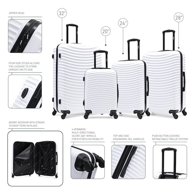 DUKAP Adly 4-Piece Hardside Spinner Luggage Set, TSA Checkpoint Friendly, White (DKADLSMLXL-WHI)