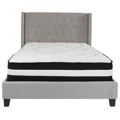 Flash Furniture Riverdale Tufted Upholstered Platform Bed in Light Gray Fabric with Pocket Spring Mattress, Full (HGBM42)