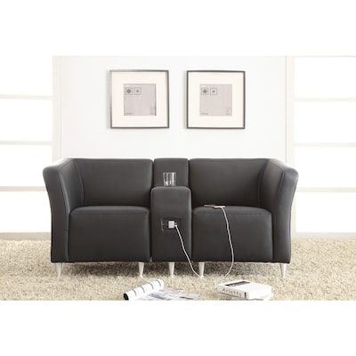 Lorell Fuze Modular Series Left Lounge Chair with Power, Black Leather (LLR86919)