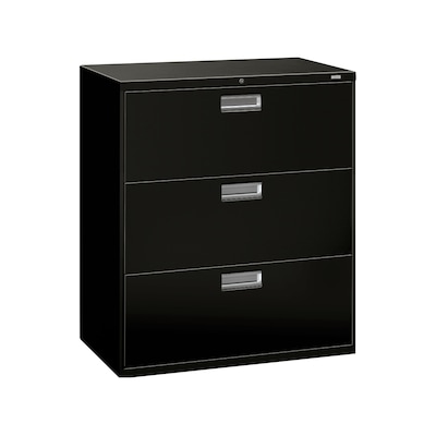 HON Brigade 600 Series 3-Drawer Lateral File Cabinet, Locking, Letter/Legal, Black, 36W (H683.L.P)