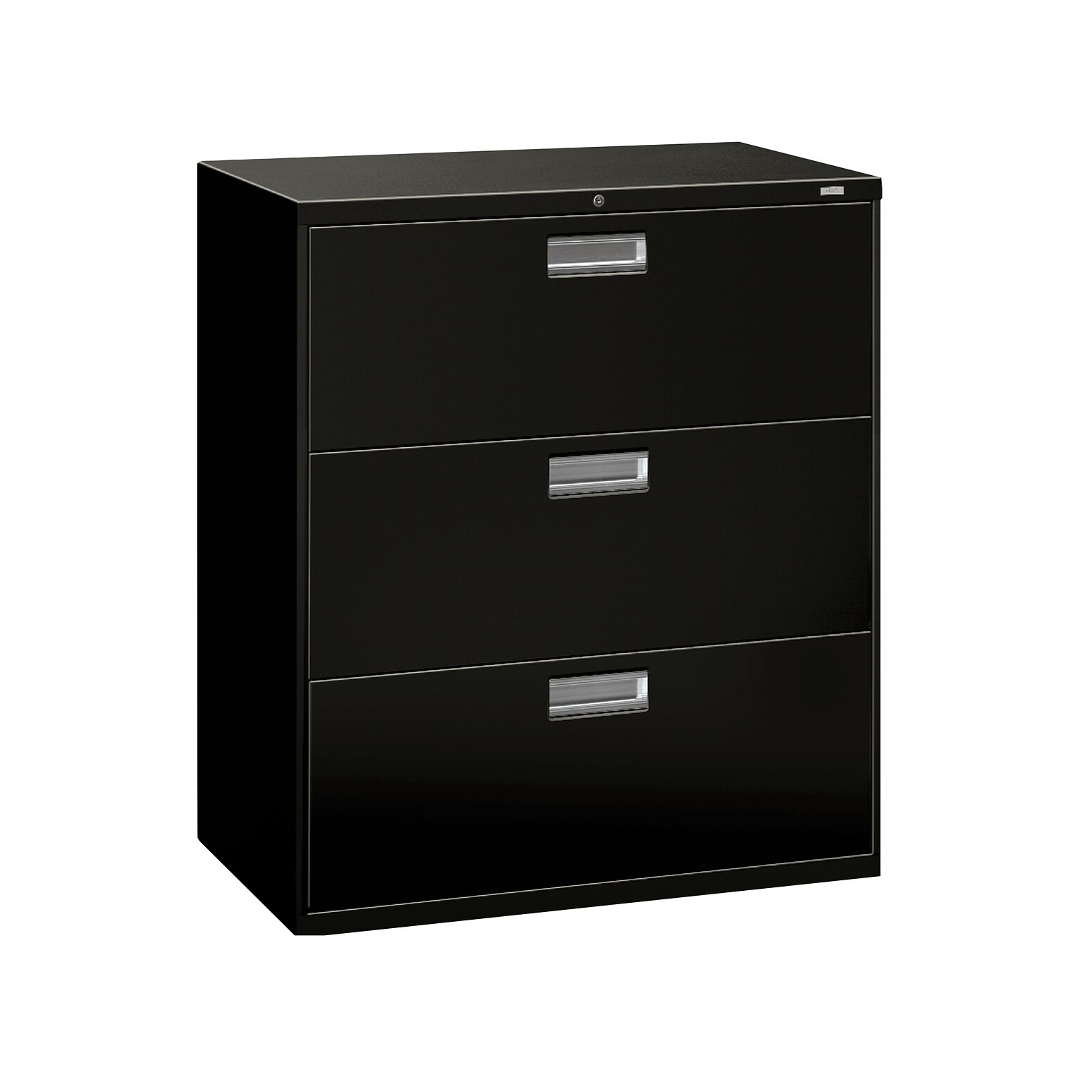 HON Brigade 600 Series 3-Drawer Lateral File Cabinet, Locking, Letter/Legal, Black, 36W (H683.L.P)