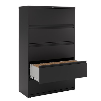 Quill Brand® HL8000 Commercial 5 File Drawers Lateral File Cabinet, Locking, Black, Letter/Legal, 42"W (21748D)