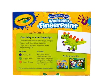 Crayola Washable Finger Paints, Assorted Colors, 8 oz., 3/Box (55-1311)