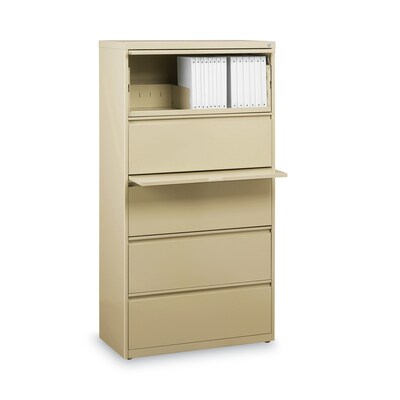 Hirsh Industries® Lateral File Cabinet, 5 Letter/Legal/A4-Size File Drawers, Putty, 30 x 18.62 x 67.62