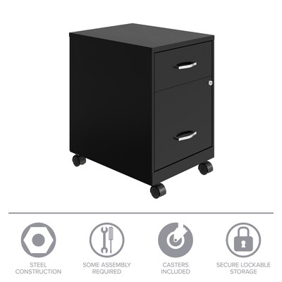 Space Solutions 18" 2-Drawer Mobile Vertical File Cabinet with Accessory Drawer, Letter Width, Black (25707)