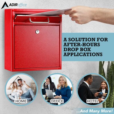 AdirOffice Steel Indoor/Outdoor Interoffice Drop Box Mailbox, Medium, Red (631-05-RED-PKG)