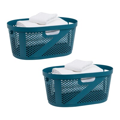 Mind Reader 10.57-Gallon Laundry Basket with Handles, Plastic, Blue, 2/Set (2HHAMP40-BLU)
