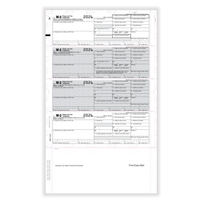 ComplyRight 2026 W-2 Tax Form, Employee Copy B, C, 2, 2, 4-Up (Horizontal), EZ-Fold Simplex, 14, 500/Pack (5228B)